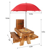 MIXXIDEA Squirrel Feeder Picnic Table with Tall Umbrella Set of 2, Wooden Squirrel Feeders for Outside, Cute Chipmunk Feeder with Corn Cob Holder, Solid Structure, Thick Wood (Rustic Brown 2pk)