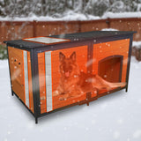 FunXplore 6-Side Insulated Outdoor Dog House, Heavy Duty XXL Dog Kennel with Chew-Proof Iron Frame & Openable Roof, Weatherproof Wood Shelter for Extra Large Dogs