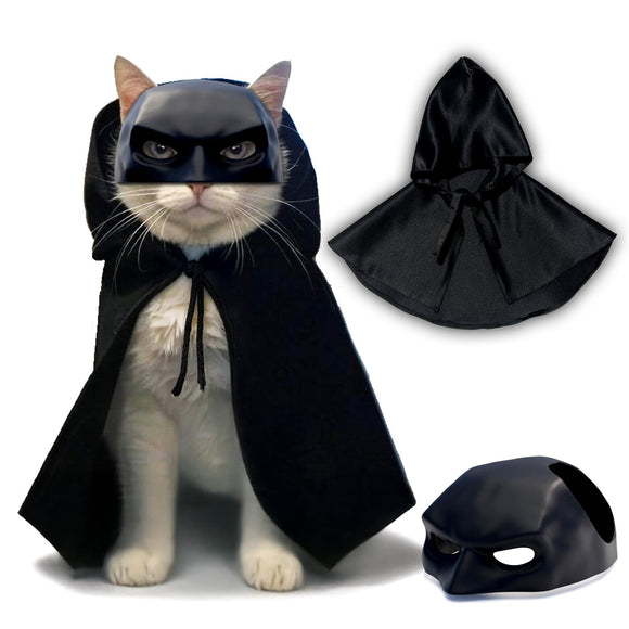 Black Bat Cat Costume with Cloak, Funny Bat Mask and Cat Cloak , Cat Outfit and Hoodie for Cosplay, Halloween, Cat Clothes and Accessories for Indoor Cats, Bat Cat Mask and Apparel, Superhero Easter Pet Costume (Big - Middle)
