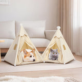 Large Cat & Small Dog Teepee Tent House (Int 26x26x26in/Ext 30x30x33in) for Ragdoll Cat, Mini Schnauzer, Welsh Corgi, Small French Bulldog, Cotton Canvas & Stable Frame