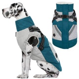 IECOii Large Dog Coat with Harness Built in,Reflective Waterproof Dog Coat for Giant Breeds - Zip Up Fleece Jacket for Dogs,Great Dane Winter Coats Warm Snowsuit for Cold Weather, Turquoise Green, 4XL