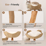 BUMUBI Modern Cat Climbing Tower Solid Wood Cat Tree for Indoor Cat Large Adult Tall Condo Tower with Scratching Post Bed and Stand