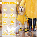 Klyyo Clyro 3 Pcs Dog Raincoat Shoes and Leash Set with Reflective Strip Yellow Adjustable Waterproof Rain Jacket Coat Poncho Hoodies for Small Medium Dogs Pets Walking