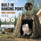 Portable Assembly-Free Cat Pop Up Tent, Ventilation Outdoor Indoor Cat House with Detachable Toy Ball, Sunshade Camping Pet Tent for Cats with Non-Slip Cushion Up to 15LB