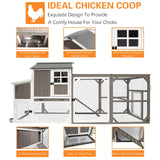 PetsCosset 95.3" L Portable Chicken Coop Tractor Hen House with Nesting Box,Chicken Coops Chicken House,2 Story Wooden Indoor Outdoor Poultry Cage for 3-5 Chicken with 6 Access,Pull-Out Tray,Grey