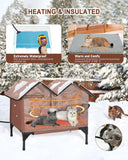 Extra Large Heated Cat House for Outside, Elevated Waterproof Outdoor Cat House Weatherproof for Winter, Insulated Outdoor Cat Shelter with Escape Doors and Heating Pad for Multiple Cats, Brown