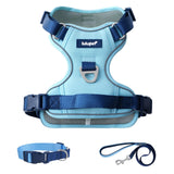 Blue Dog Harness Leash Collar Set, No Pull Reflective Dog Vest Harness with Control Handle, Adjustable Breathable Pet Harness for Small Medium Dogs Walking Training