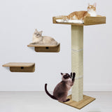 GarveeLife Cat Window Perch with Tall Scratching Posts and 2 Platforms, 40 in Sisal Climbing Tree Hammmock with Suction Cups, 2 Install Ways, Cats Window Bed with Removable Cushion