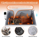 BRIOPAWS Heated Cat House for Outside | Insulated | Weatherproof | Outdoor Feral Cat Shelter for Winter | Escape Door | Foldable Ramp | Large Wooden Pet Houses for Multiple Cats | Grey