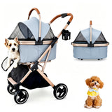 Chihuahua 3-in-1 Foldable Pet Stroller 4-Wheel for Small Dogs, Cerulean