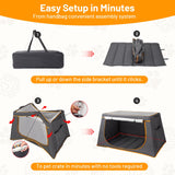 BUMUBI 43 Inch Collapsible Travel Dog Crate for Medium Large Dogs, Portable Travel Kennel with Storage Pocket, Mesh Windows for Indoor & Outdoor Travel, 43.3” L x 24 ”W x 16.14 ”H, Dark Grey