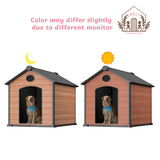 EHHLY Extra Large Dog House Outdoor, Waterproof Dog Houses with Elevated Floor, Durable Resin Plastic, Dog House for Large Dog Outside(57Lx47Wx50H, Rustic Brown)