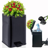 Metal Dog Poop Trash Can Outside - Small Outdoor Garbage Can with Pedal - Stainless Steel Dog Waste Container with Lid - Decorative Trash Bin (Faux Plant) - Hidden Trash Bucket - Black & Flower