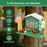 Squirrel Feeder,Metal Squirrel Feeder for Outside,with Water Bottle, Flag and Corn Cobs Holder,Outdoors Chipmunk &Squirrel Picnic Bench Feeders Table,Easy to Install & Refill