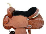 Western Saddle Trail Horse Pleasure Barrel Racing Tooled Leather Cowboy Rodeo Saddles 15 16 17 18 (16 Inches, Cross Tooled)