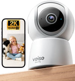 Veise 2K Indoor Security Camera 2.4GHz, 360° Pan/Tilt Pet Camera with Motion Tracking, Baby Monitor, 2-Way Audio, Night Vision, Cloud/SD Storage, Compatible with Voice Assistant, White