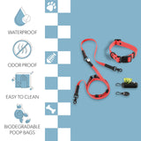THE LICKER Store WLK1005M-5SET Luna Medium 8FT Adjustable 6-in-1 Waterproof Hands-Free Leash and Collar with LED Flashlight, Bag Dispenser, and Poop Bag Holder, Shirley