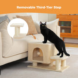UYMI 3-in-1 Dog Stairs & Cat Scratching Post with Condo, Pet Steps for High Beds, Sofa, Couch, Tall Cat Tower, High-Strength Boards for Indoor Small Cats Kittens Dogs Climbing Playing, 3 Steps-Beige