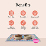 Lovewag Pets Waterproof 2-Pack Pet Feeding Mats - 16" x 24" Premium Cat & Dog Food Mat - Non-Slip, Machine Washable Food Mat Protects Floors & Contains Water Bowl Spills - Place Mats (Bohemian Jewel)