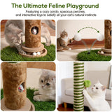 40'' Tall Cat Scratching Post Indoor for Large Cats, 3.5" Thick Natural Sisal Rope Cat Scratcher, Sturdy Indoor Cat Scratching Posts with Interactive Play Balls for Adult Cats Kittens