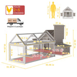 PetsCosset 83" L Large Chicken Coop and Run, Hen House with 4 Nesting Box Boxes, Rabbit Hutch Poultry Bunny Cage for 2-5 Chickens with 4 Perches, Removable Tray and Ramp