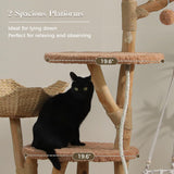 UYMI Modern Cat Tree for Indoor Cats Large Adult, 71" Tall Cat Tower with Solid Wood Scratching Posts, Swing Hammock, Large Platform & Cat Condo, 2 Woven Basket, Boho Luxury Pet Furniture, Brown