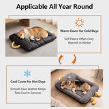 Marchul Dog Bed, Pet Bed Mat with Removable Faux Leather & Plush Covers