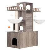 Heybly Cat Tree with Litter Box Enclosure for Indoor Big Cat, Cat Tower for Large Cats 20lbs Heavy Duty, Modern Cat Condo Furniture with Scratching Posts, Rustic Gray HCT110SG