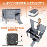 BRIOPAWS Heated Cat House for Outside | Insulated | Weatherproof | Outdoor Feral Cat Shelter for Winter | Escape Door | Foldable Ramp | Large Wooden Pet Houses for Multiple Cats | Grey