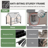 Heated Outdoor Dog House with Heating Pad Weatherproof Dog Kennel with Anti-Chewing Iron Frame Puppy Shelter for Winter for Small to Medium Sized Dogs(Brown)