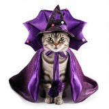 SEIS 2 Pcs Halloween Dog Cloak and Hat, Purple Cat Bat Costume Cap Set, Cosplay Vampire Pet Apparel for Cats Small Dogs (Free Size, Vampire)