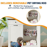Furnivio Double Tilt Out Trash Can Cabinet with Dog Bowl, 10 Gallons Dog Food Storage Cabinet, Hidden Trash Can Cabinet with Hideaway Drawer for Kitchen, Living Room (White Grain, Double Door)