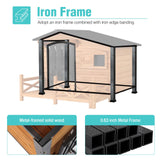 Dog House for Outdoor Use with Matel Frame, Waterproof Design- All-Weather Wooden Kennel with Sliding Window & Metal Frame (Wood, L)