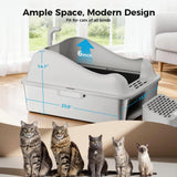 GTPLAYER Stainless Steel Litter Box for Big & Multiple Cats, Easy Clean Odor-Resistant Design, High Sided Leak-Proof Litter Box with Mat & Scoop – Grey 1 Pack