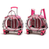 gihusrzx Pet Trolley Case with Upgraded Detachable Silent Wheels, Clear Ventilation Holes Cat Dog Carrier, Cat Dog Carrier with Telescopic Handle, Perfect for Traveling/Taking a Walk Pink