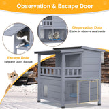 PETIMBER 2-Story Insulated Outdoor Cat House with Heated Pad, Insulated Liner, Escape Door, Winter Weatherproof Outdoor Heated Feral Cat Shelter, Wooden Cat House for Multiple Cats, Grey
