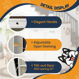 Furnivio Double Tilt Out Trash Can Cabinet with Dog Bowl, 10 Gallons Dog Food Storage Cabinet, Hidden Trash Can Cabinet with Hideaway Drawer for Kitchen, Living Room (White Grain, Double Door)