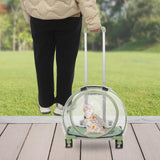 Cat Carrier with Wheels, Breathable Cat Rolling Carrier with Telescopic Handle, Bubble Cat Backpack Carrier, Clear Pet Travel Bag for Small Dogs Pets, up to 19lbs, 15.7" x 10.6" x 17.7" (Green)