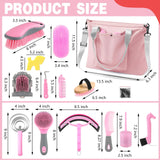 Abbylike 15 Pieces Horse Grooming Kit with Organizer Tote Bag Tack Room Supplies Horse Brush Sets Care Equine Cleaning Kit Shedding Grooming Massaging Tools(Pink and Grey)
