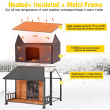 AIVITUVIN Heated Outdoor Dog House for Winter, Large Wooden Dog Kennel with Heated Pad, Insulated Liner, Metal Frame, Waterproof Roof, Raised Base and Porch for Medium to Large Dogs
