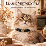 Retro Cat Collar with Brass Bell, Breakaway Adjustable Pet Collar