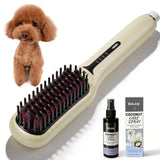 2-in-1 Electric Pet Grooming Brush with Coconut Oil Conditioner Spray, Professional Hair Styling Tool for Medium and Long Haired Dogs and Cats, Quick Hair Styling & Removing Loose Fur Knots