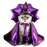 huraty Cat Halloween Costume Wizard Cloak and Hat Pet Cosplay Outfit