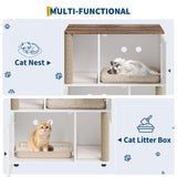 Double Layer Cat Litter Box Enclosure for 2 Cats, Hidden Litter Box Furniture with Cat Scratching Post and Board, 2 Story Wooden Cats Washroom or Bed, Pet House End Table for Living Room Balcony
