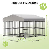 Large Outdoor Dog Kennel with Waterproof Cover, Large Dog House with Feeding Doors, Heavy Duty Dog Enclosures for Garden Backyard Courtyard（10×10×7FT）