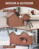 Extra Large Heated Cat House for Outside, Elevated Waterproof Outdoor Cat House Weatherproof for Winter, Insulated Outdoor Cat Shelter with Escape Doors and Heating Pad for Multiple Cats, Brown