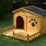 48 '' Large Cabin-Style Dog House with Porch - All-Weather Outdoor & Indoor Wooden Dog Crate for Large Breeds, Solid Fir Construction with Asphalt Roof & Dual Doors (Natural, 26-40LBS)
