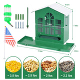 Squirrel Feeder,Metal Squirrel Feeder for Outside,with Water Bottle, Flag and Corn Cobs Holder,Outdoors Chipmunk &Squirrel Picnic Bench Feeders Table,Easy to Install & Refill
