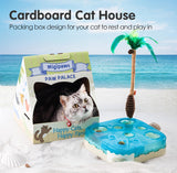 Migipaws 7-in-1 Interactive Cat Toy Motion Activated Indoor Playset with Automatic Pop Bounce Cat Ball, Feather Palm Tree Wand, Catnip Ball & Self-Grooming Cardboard House Rechargeable