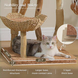 UYMI Modern Cat Tree for Indoor Cats Large Adult, 71" Tall Cat Tower with Solid Wood Scratching Posts, Swing Hammock, Large Platform & Cat Condo, 2 Woven Basket, Boho Luxury Pet Furniture, Brown